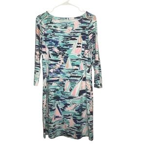 Lilly Pulitzer Dress Womens Size S UPF 50+ Sophie Blue Pier Pressure Sailboat
